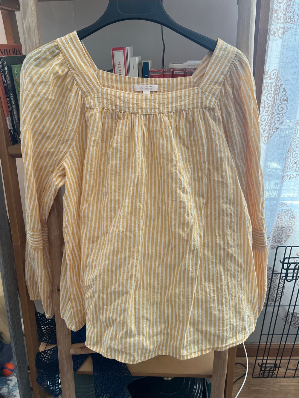 LC Lauren Conrad Yellow and White Striped Square-Neck Tunic Top